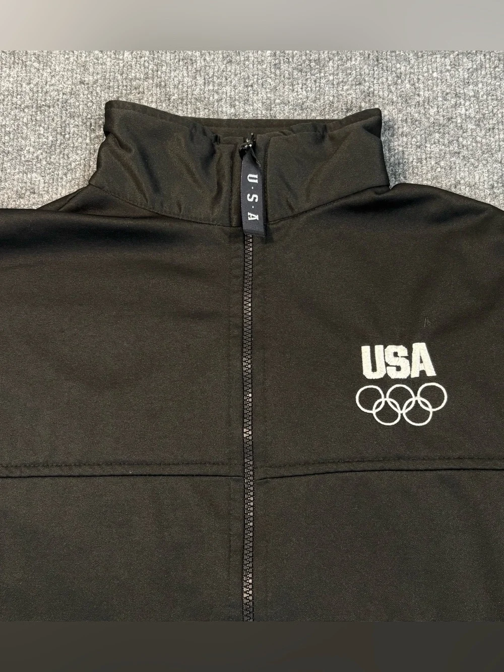 USA Olympics Jacket Mens XL Black Team USA Full Zip Olympic Committee Warm Up